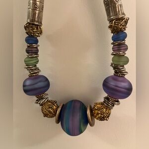 One of a Kind Multicolor Beaded Necklace with Silver Moonstone Clasp
